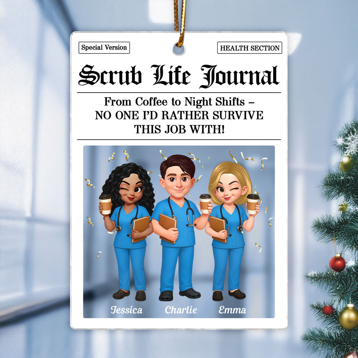 Besties in Scrubs Times Nurse Besties Personalized Acrylic Ornament, Christmas Gift For Coworkers