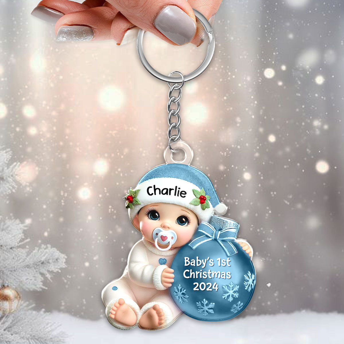 Baby Beside Christmas Bauble Baby's First Christmas Personalized Flat Acrylic Keychain