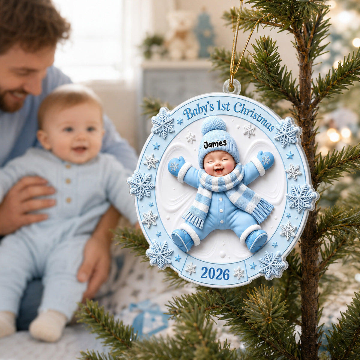 Baby First Christmas Snow Angel 2D Flat - Personalized Acrylic Ornament - Christmas Keepsake