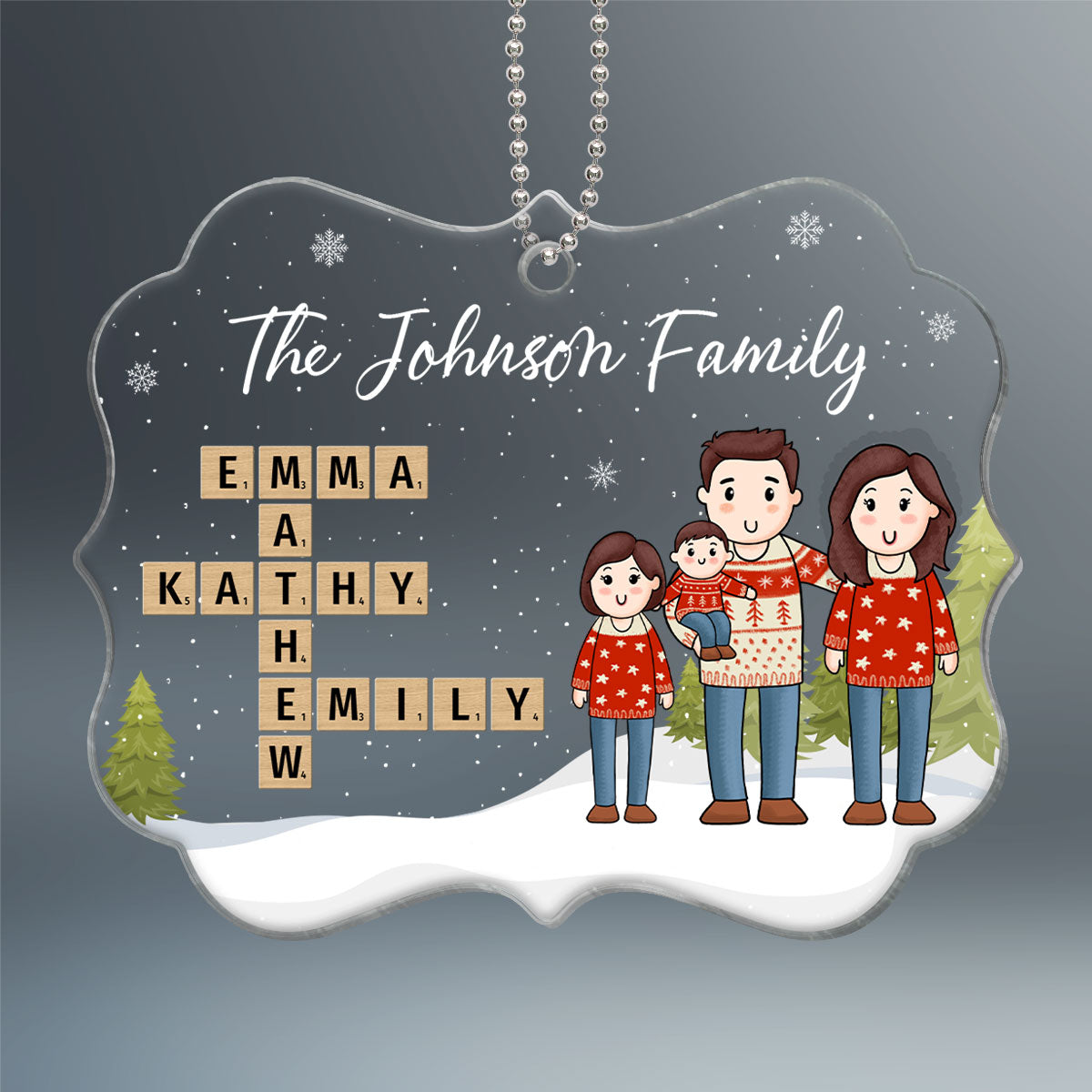 Comic Family Crossword Puzzle Art Personalized Acrylic Ornament