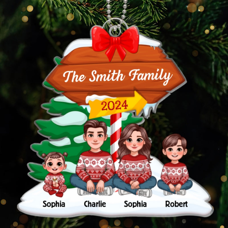 North Pole Christmas Family Sitting Personalized Acrylic Ornament