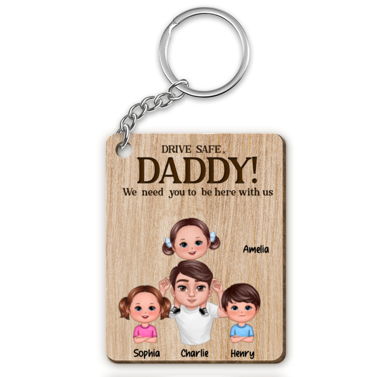 Dad We Love You Doll Man Piggy Back Doll Kids Personalized Wooden Keychain