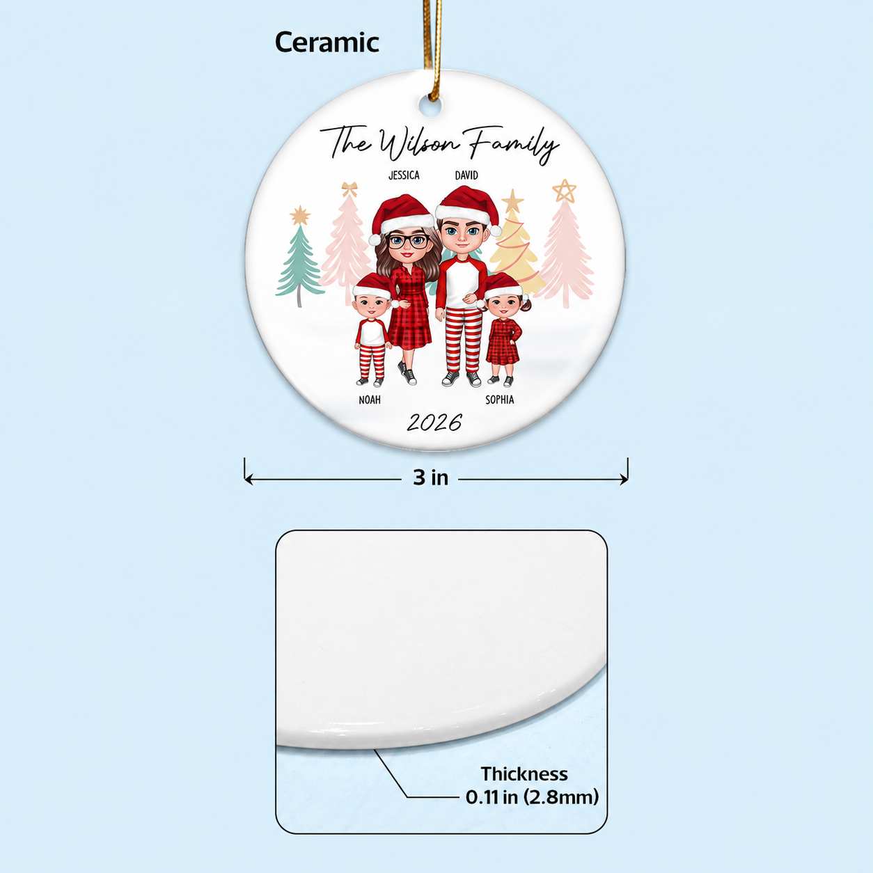 Family Standing Personalized Ceramic Circle Ornament, Christmas Gift for Husband, Daughter, Son