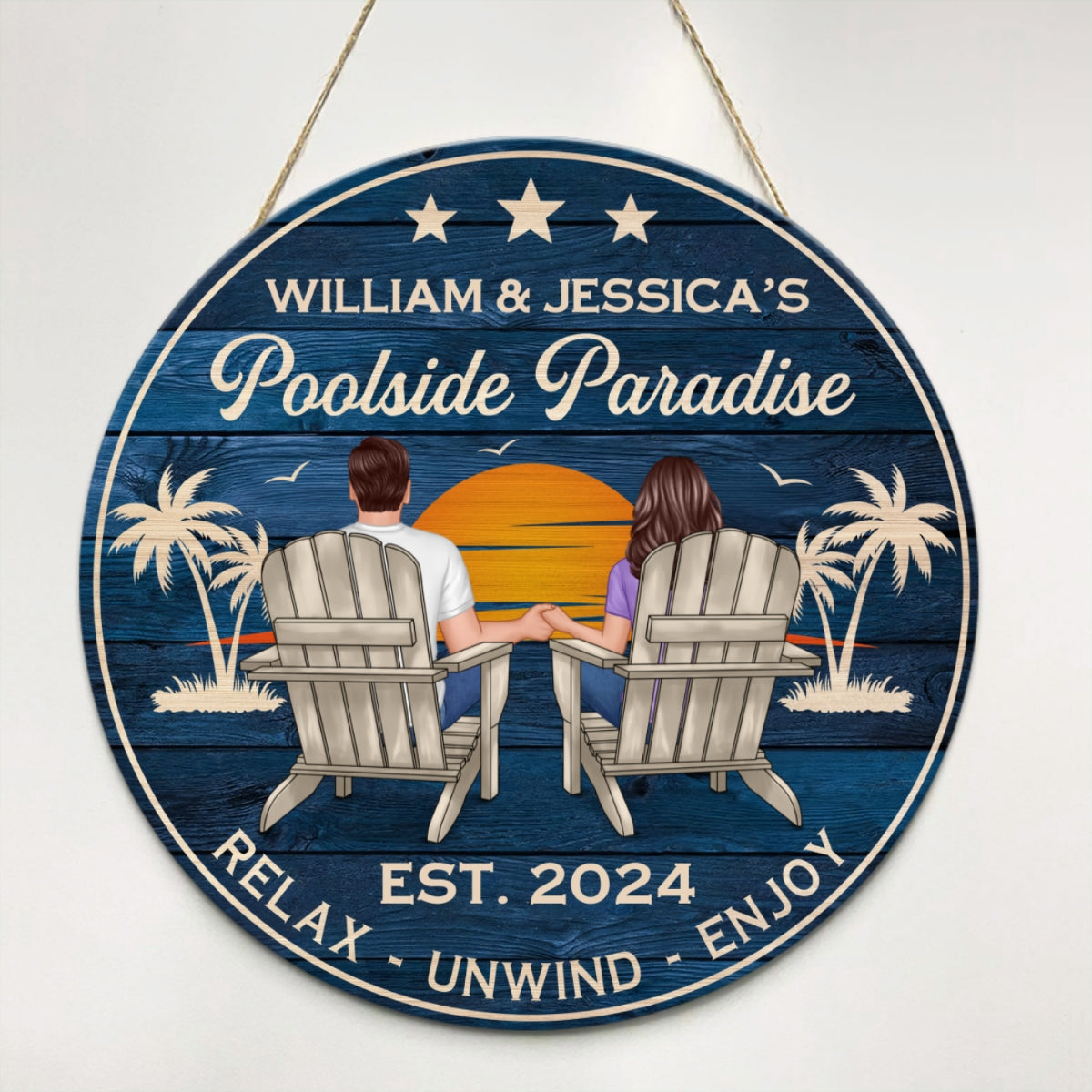 Swimming Pool Zone Decor Couple Sitting Personalized Wood Sign, Housewarming Anniversary Gift For Him, Her