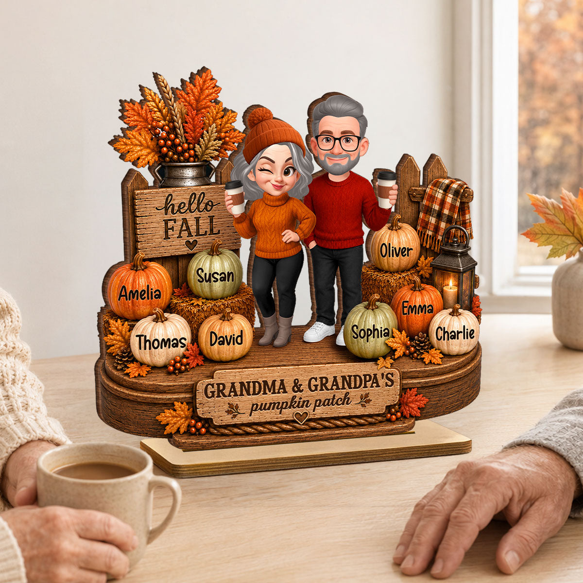 Hello Fall Grandparents' Pumpkin Patch - Personalized 2-Layered Wooden Plaque - Fall Gift, Thanksgiving, Grandparents Day Gift
