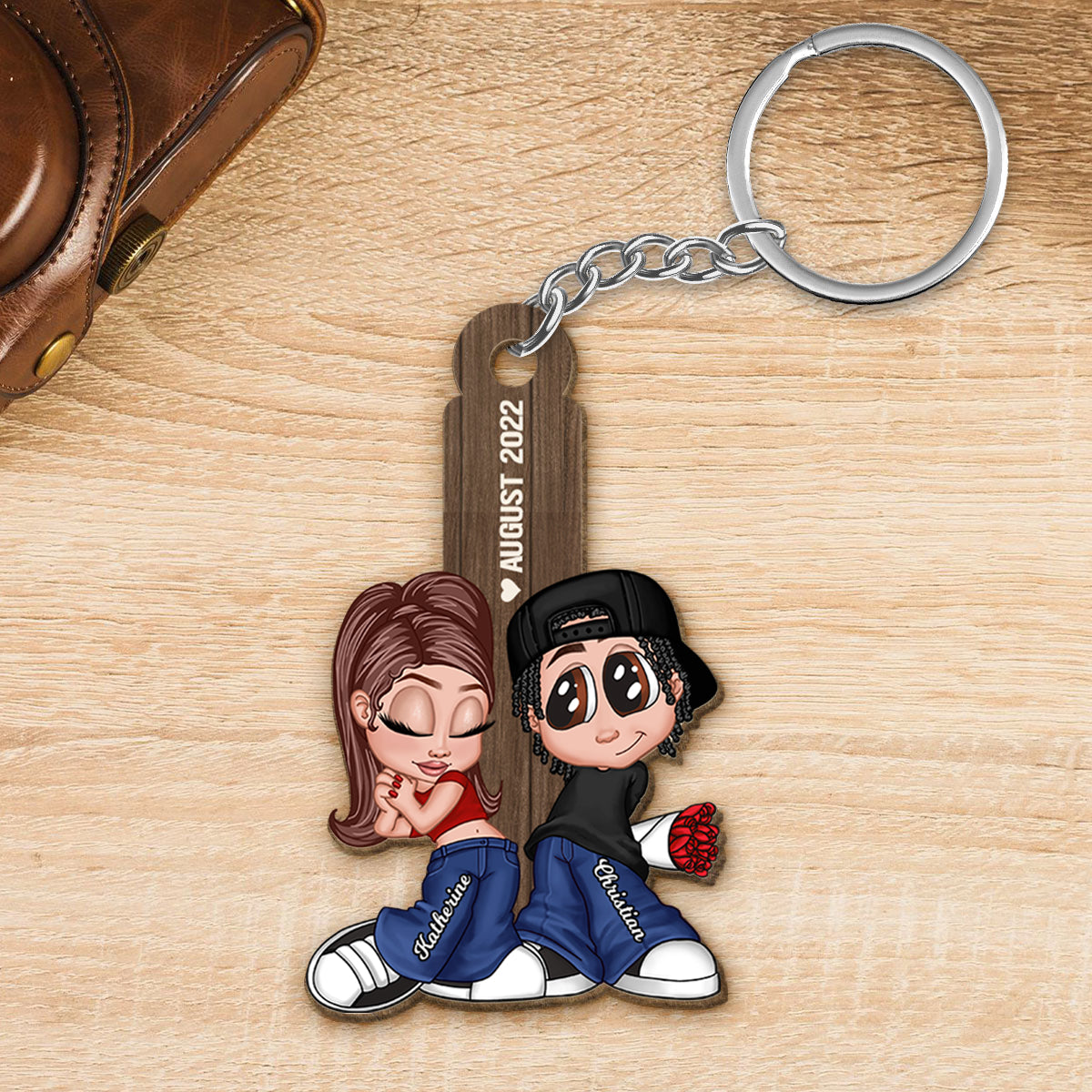 Y2K Couple Personalized Wooden Keychain, Gift For Him, For Her