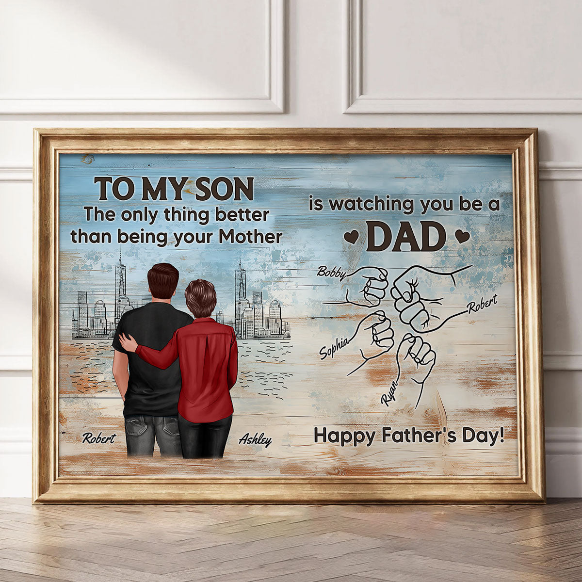 Watching You Be A Dad From Mom Dad To Son Wooden Texture Personalized Poster, Gift For Son