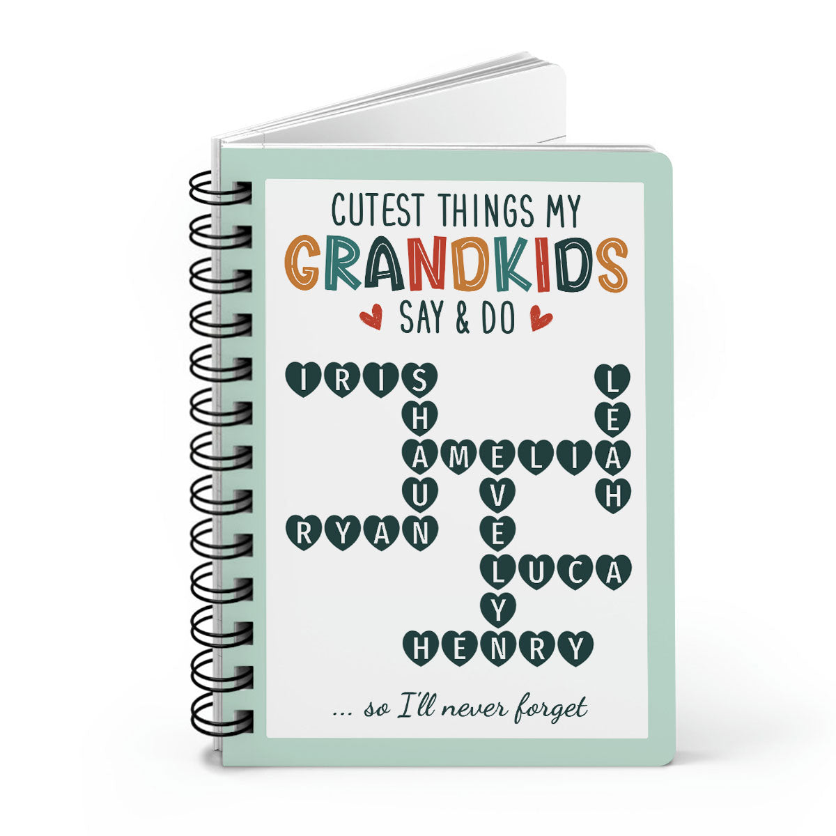 Cutest Things My Grandkids Say & Do Crossword Puzzle Personalized Spiral Notebook Journal, Memory Book