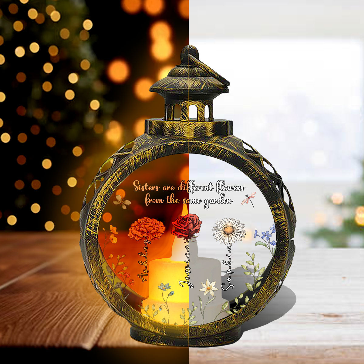 Sisters Are Different Flowers From The Same Garden Personalized Lantern Ornament, Christmas Gift For Sisters, Siblings, Besties