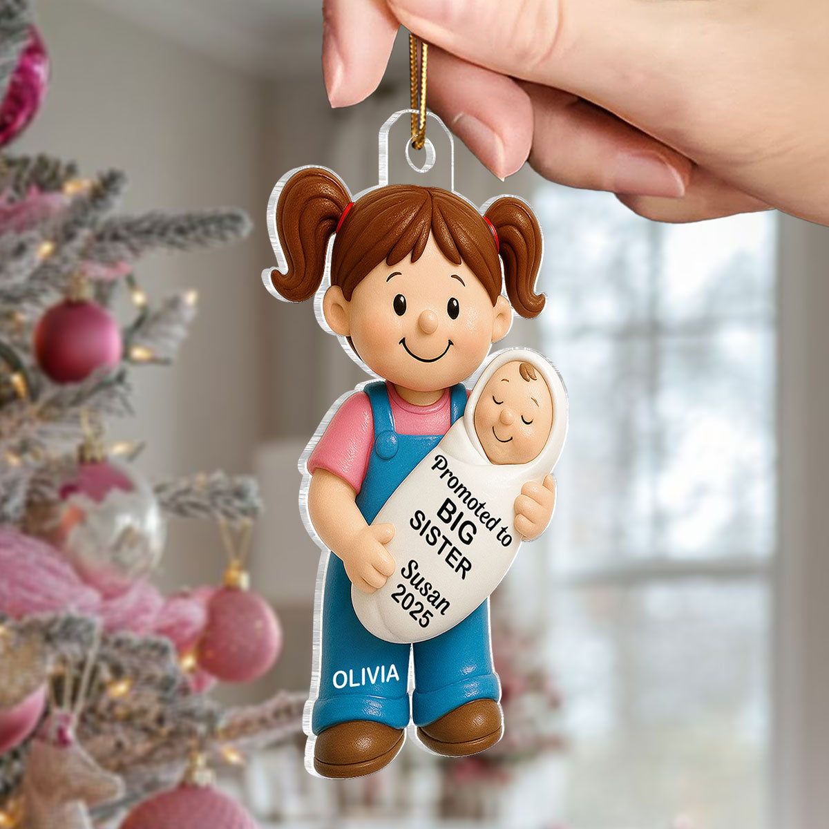 Promoted To Big Sister Big Brother Personalized Acrylic Ornament, New Big Brother, New Big Sister Gift