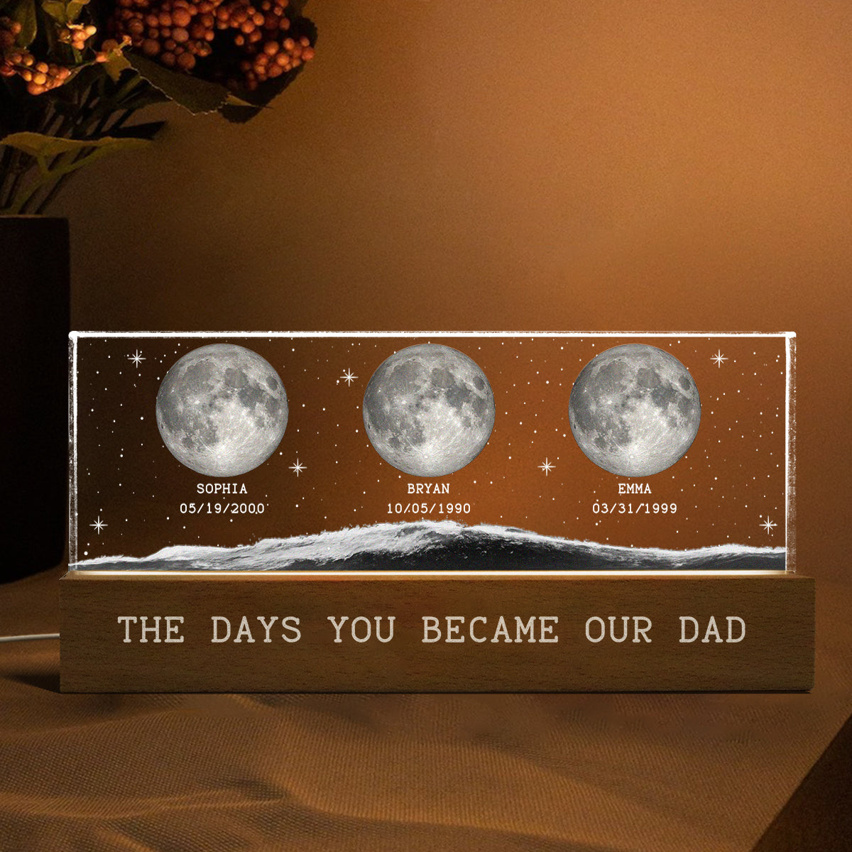 The Day You Became Dad Birth Moon Phase Personalized Acrylic Block Night Light, Father's Day Gift For Dad, Gift For Husband, Gift For Grandpa