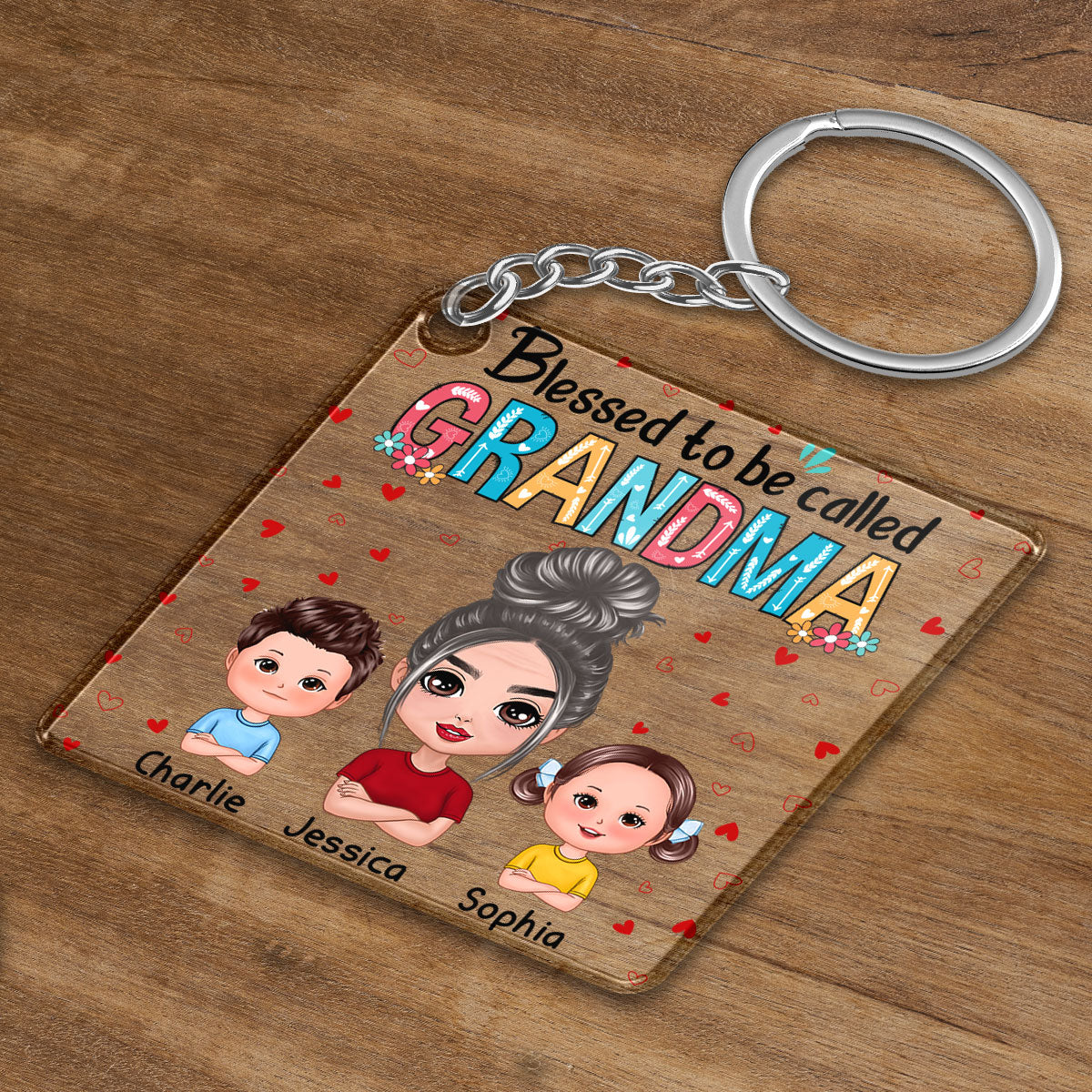 Blessed To Be Called Grandma Heart Doll Grandma Grandkids Personalized Acrylic Keychain