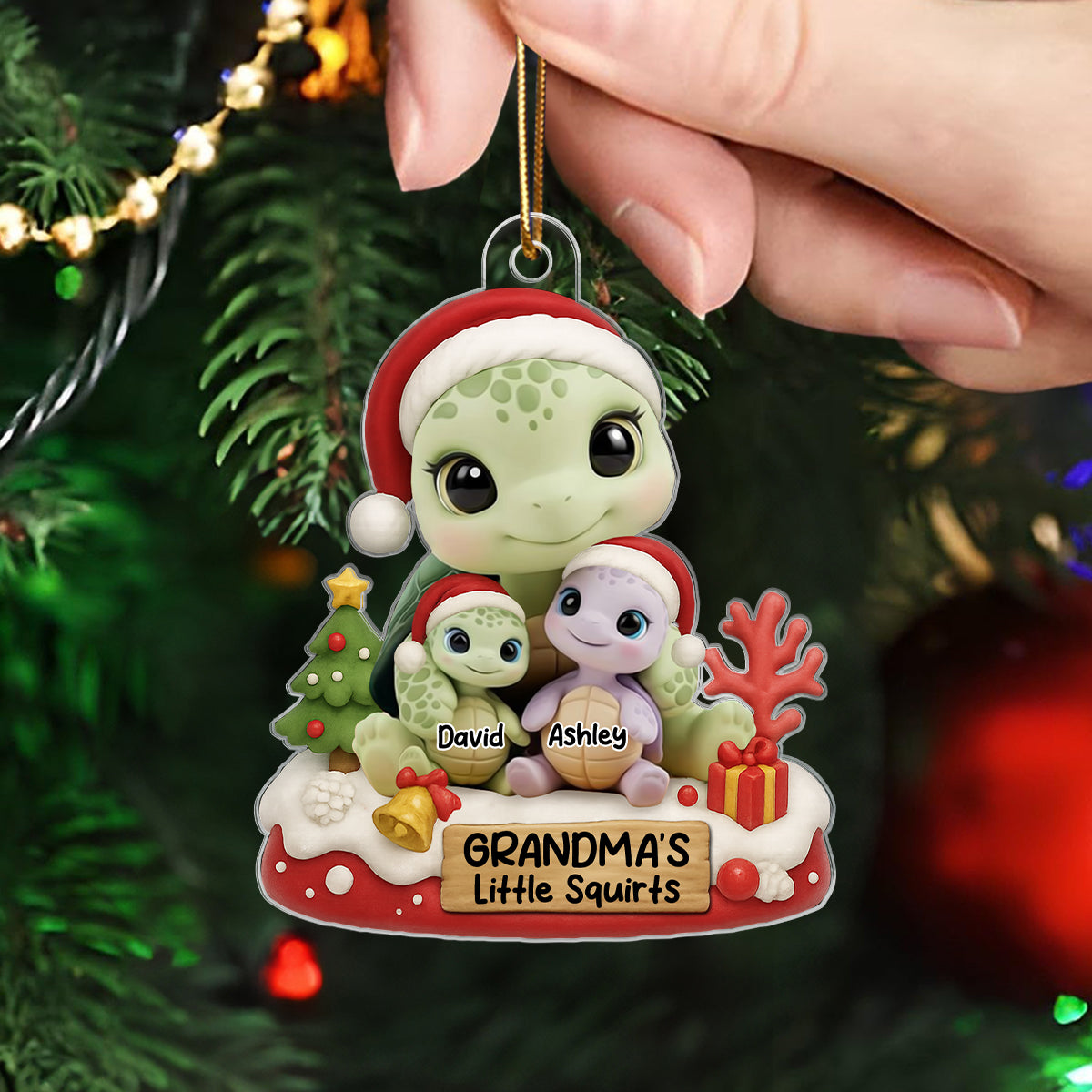 Grandma's Little Squirt Turtle Personalized Acrylic Ornament, Christmas Gift for Grandma