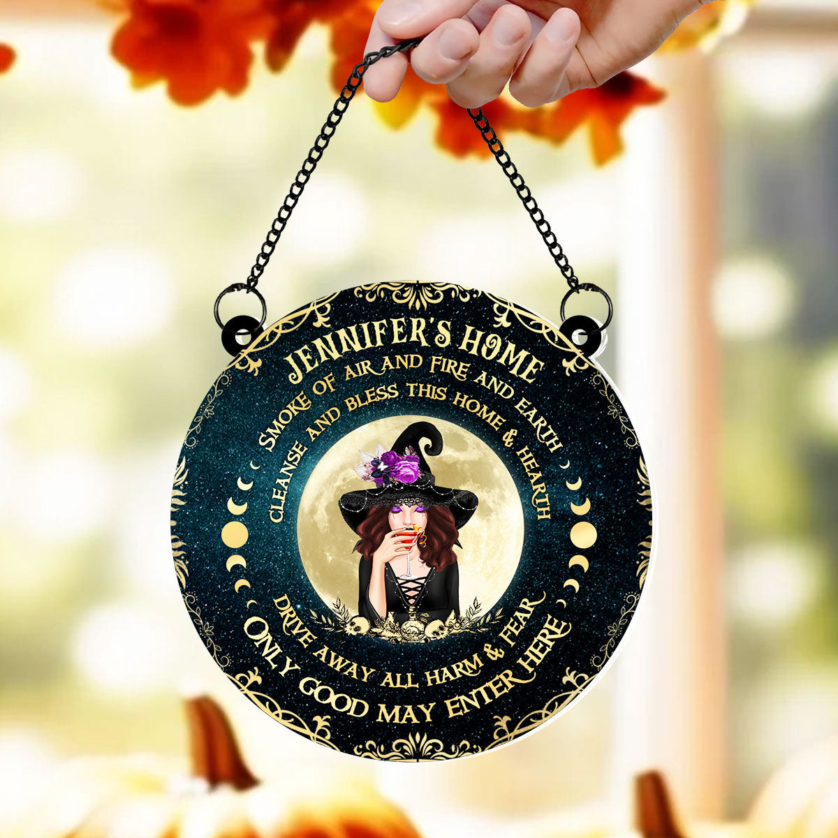 Smoke Of Air And Fire And Earth, Halloween Personalized Window Hanging Suncatcher Ornament, Halloween Witch Decor
