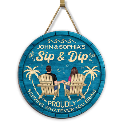 Sip & Dip Couple Sitting Personalized Wood Sign
