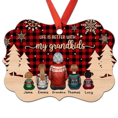 Checkered Grandma And Grandkids Sitting Personalized Christmas Ornament