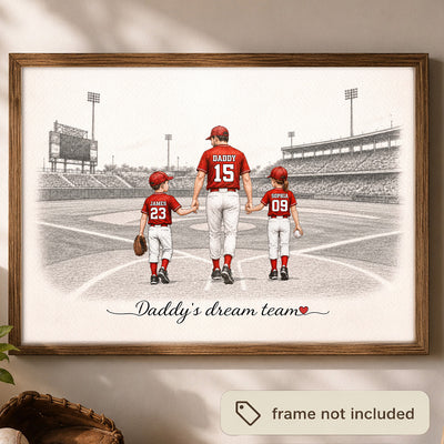 Vintage Baseball Dad And Kids Walking - Personalized Poster - Father's Day gift for Dad, Husband