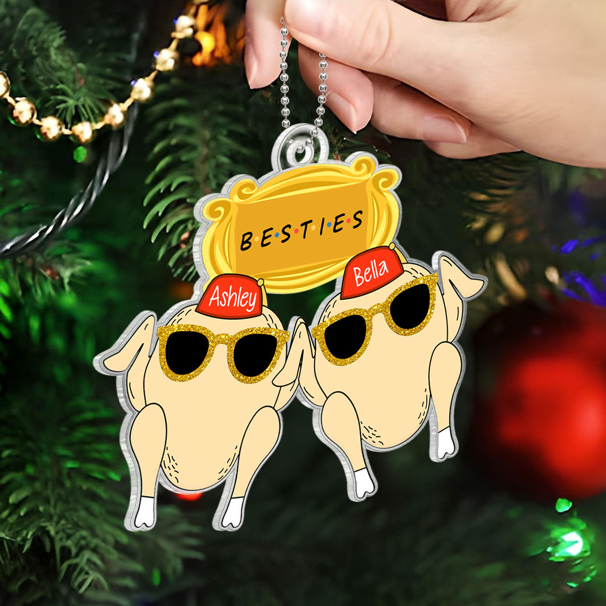 Friends Turkey Thanksgiving Christmas Personalized Acrylic Ornament, Funny Christmas Gift For Besties, Best Friends