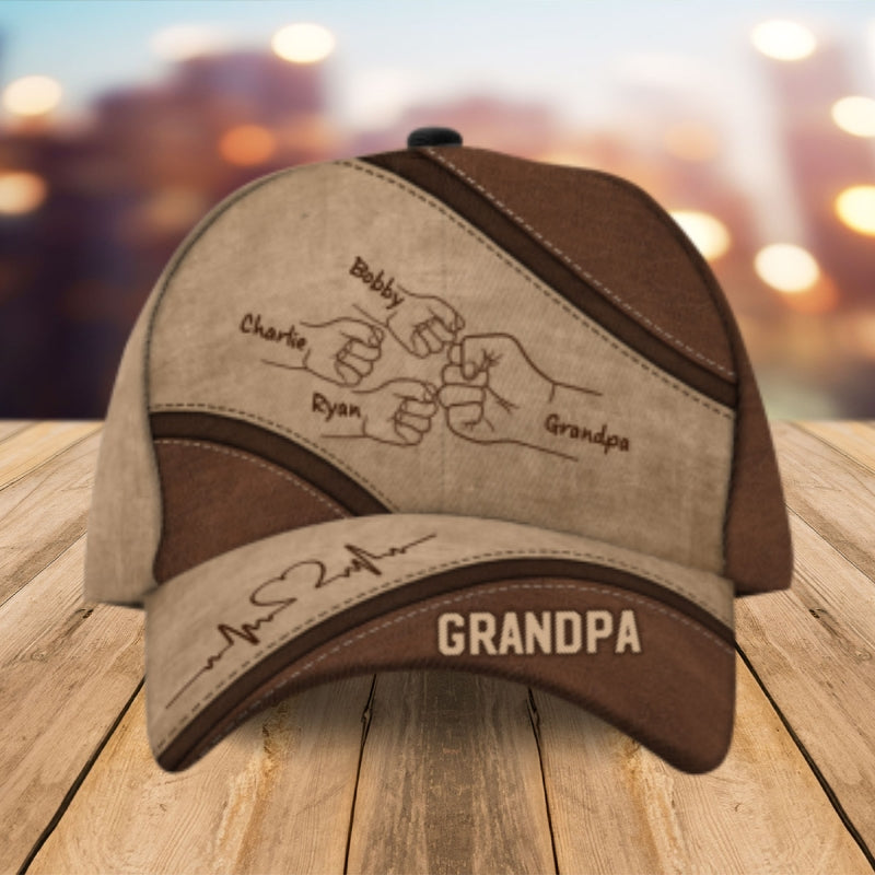 Grandpa's Team Fist Bump Personalized Classic Cap, Anniversary Gift For Grandpa, For Husband
