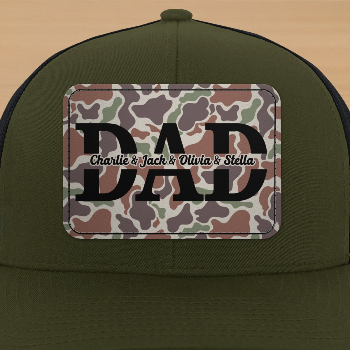 Dad Camouflage Pattern Personalized Leather Patch Hat