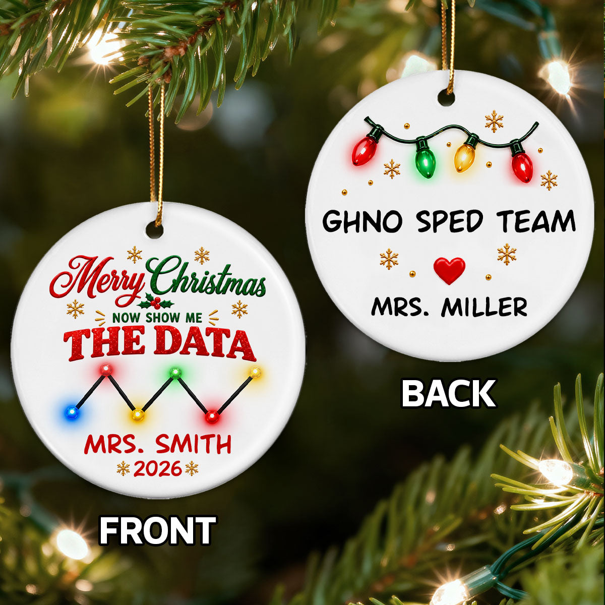 Merry Christmas Now Show Me The Data - Personalized Ceramic Ornament - Christmas Gift For Team, Coworkers, Friends