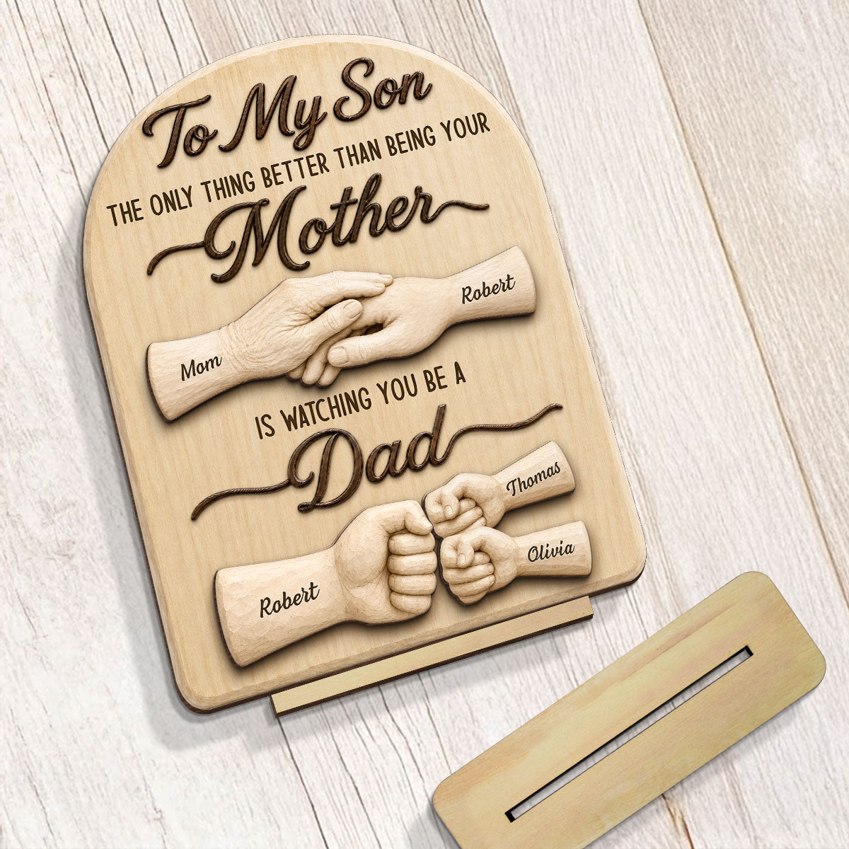 To My Son Watching You Be A Dad From Mom - Personalized 2-Layered Wooden Plaque - Father's Day Gift For Son