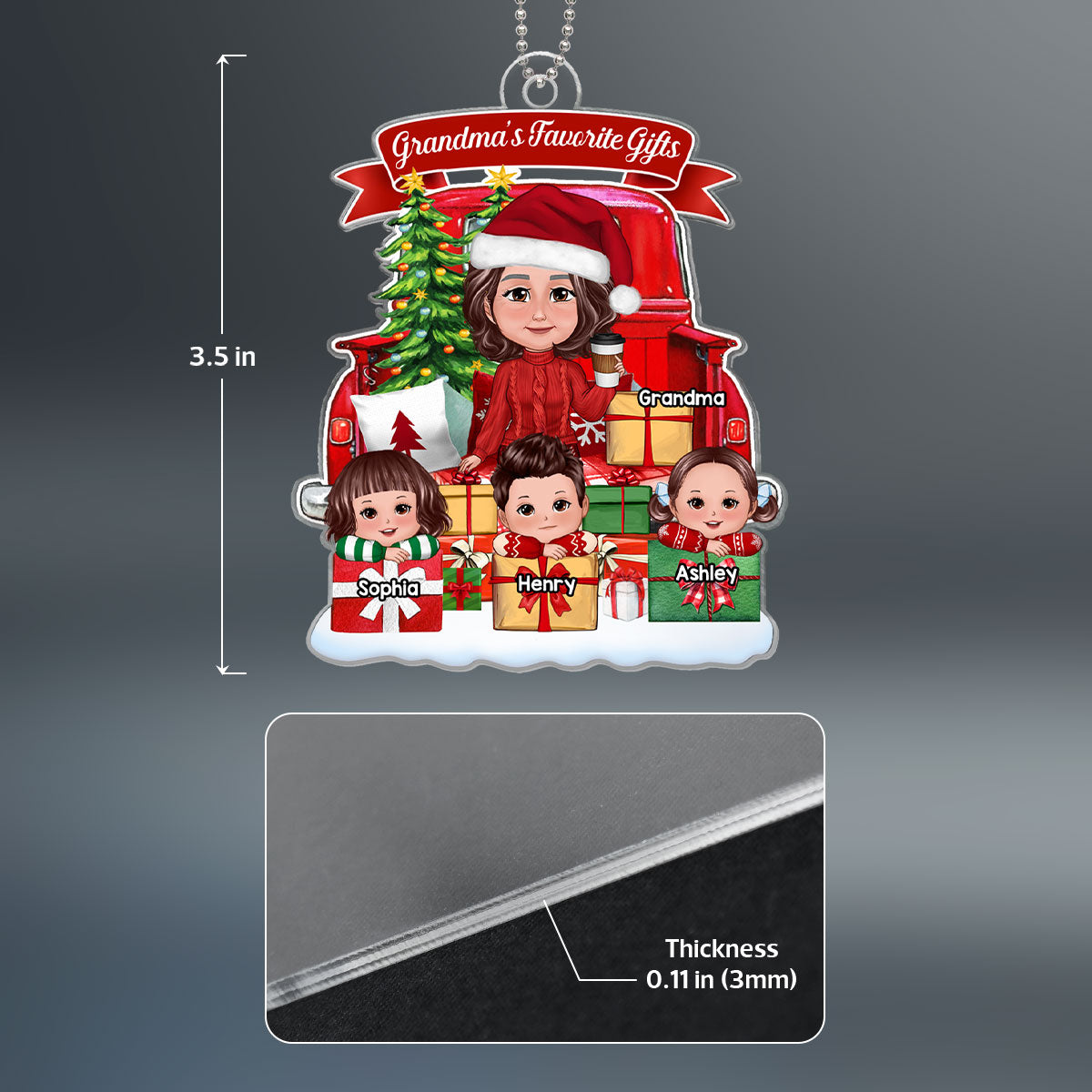 Grandma Sitting On Truck Back View Kids On Gifts Personalized Acrylic Ornament