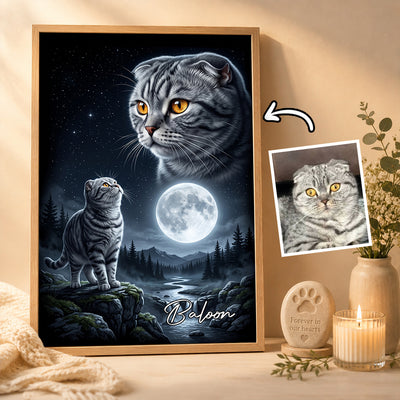 Cat Howling to the Moon Custom Pet Photo - Personalized Poster - Halloween Gift for Cat Lovers