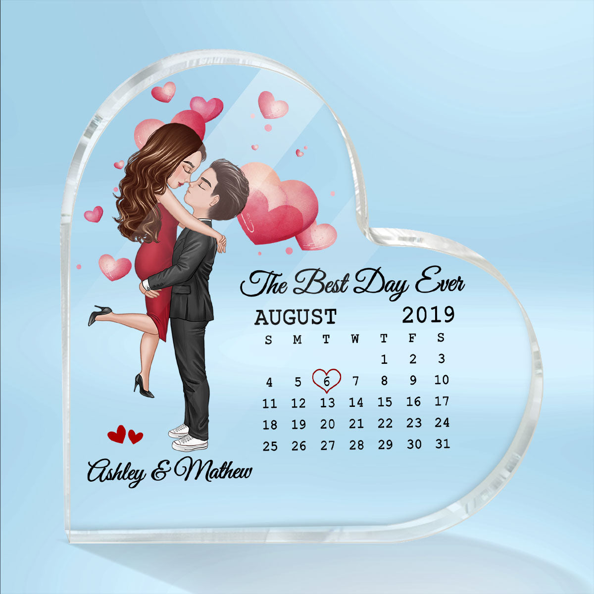 Calendar Couple Kissing Hugging Personalized Acrylic Heart Plaque - Anniversary Gift For Couple - Gift For Him Gift For Her