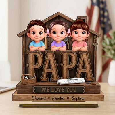 Papa Home Tools We Love You - Personalized 2-Layered Wooden Plaque - Father's Day Gift for Grandpa, Dad