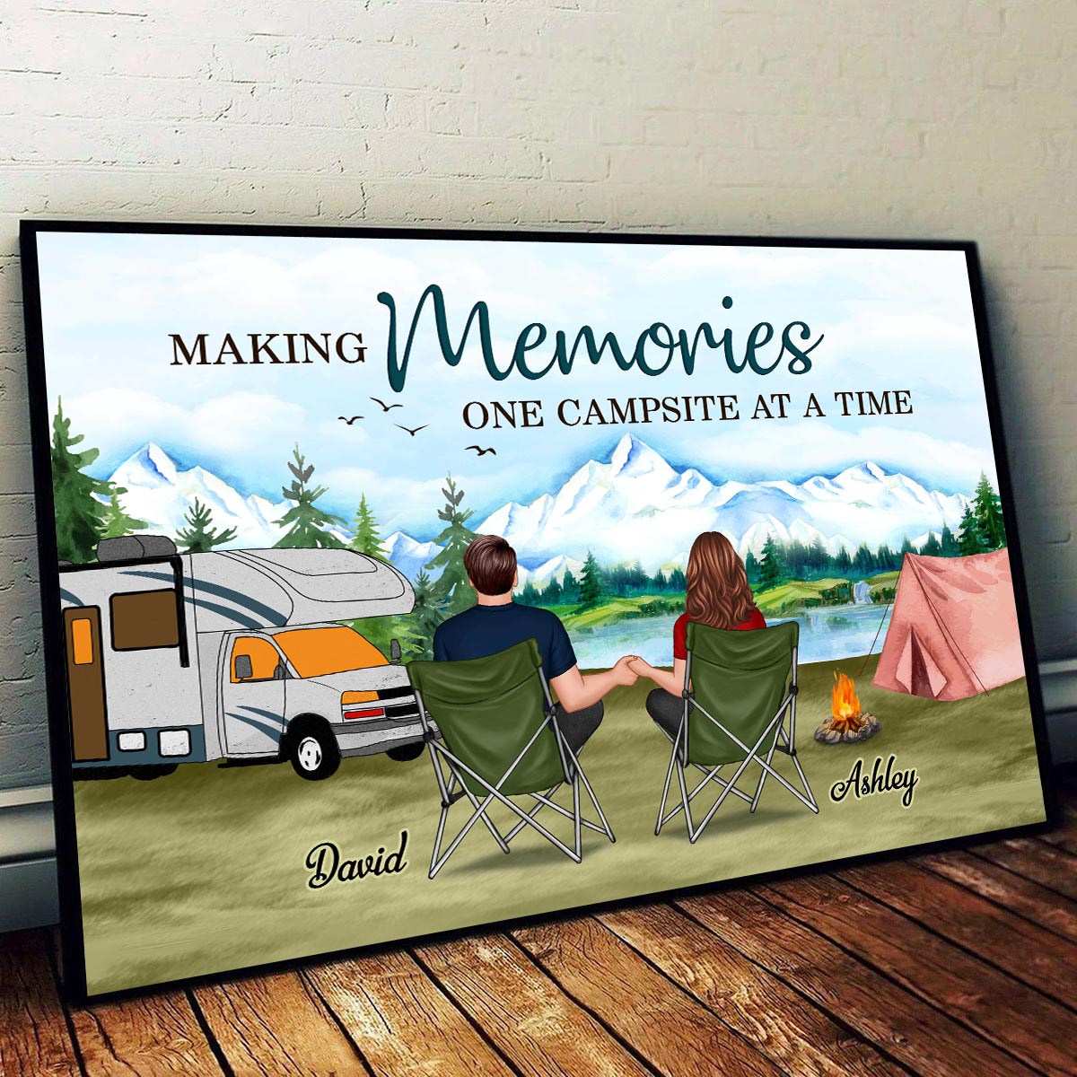 Camping Back View Couple Sitting Personalized Horizontal Poster