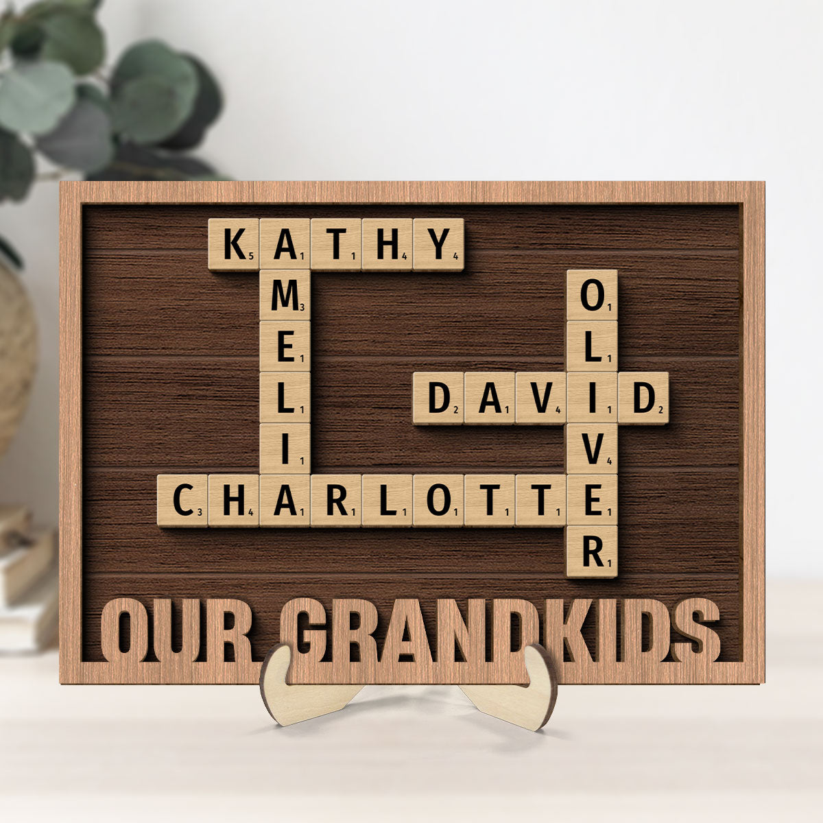 Our Family Crossword Puzzle Art Home Decor Gift Personalized 2-Layer Wooden Plaque