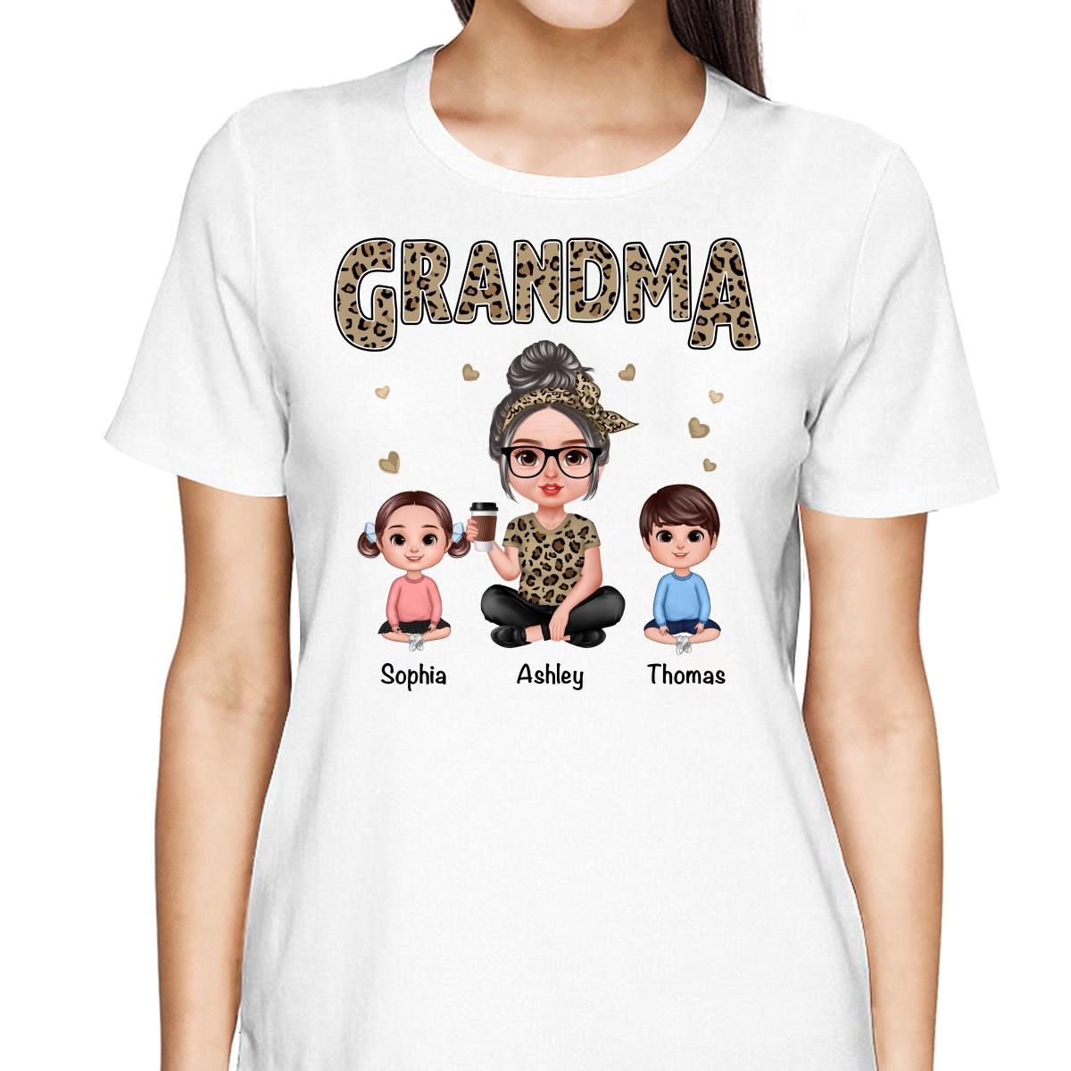 Realistic Grandma Grandkids Leopard Shirt Personalized Shirt
