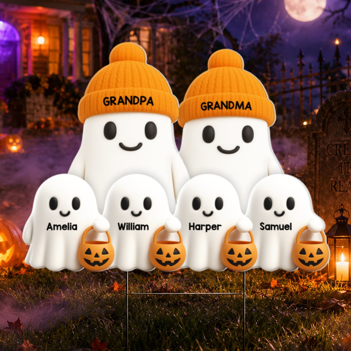 Halloween Cute Grandpa Grandma's Boo Crew - Personalized Yard Sign - Halloween Decor For Grandparents