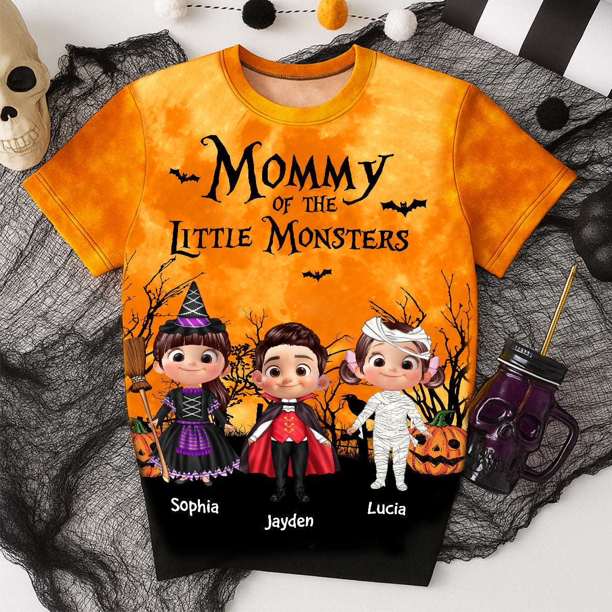 Halloween Mommy Daddy Grandma Grandpa Of The Little Monsters Cute Cartoon Kids Personalized 3D Shirt