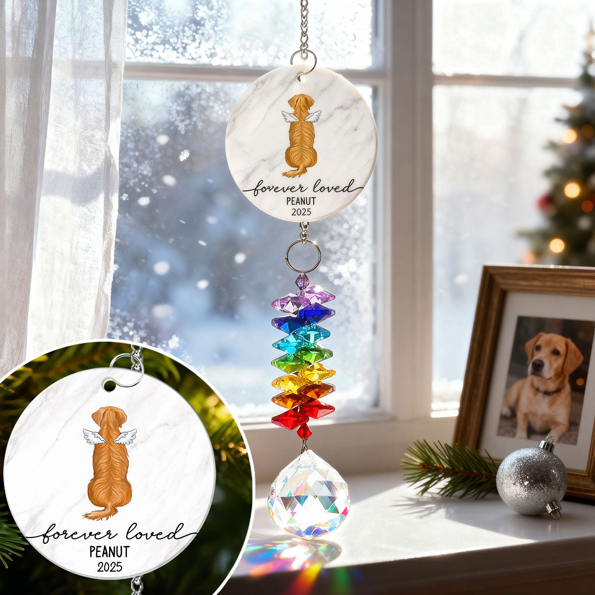 Dog Cat Memorial Forever Loved - Personalized Crystal Suncatcher With Charm - Memorial Remembrance Ornament Keepsake