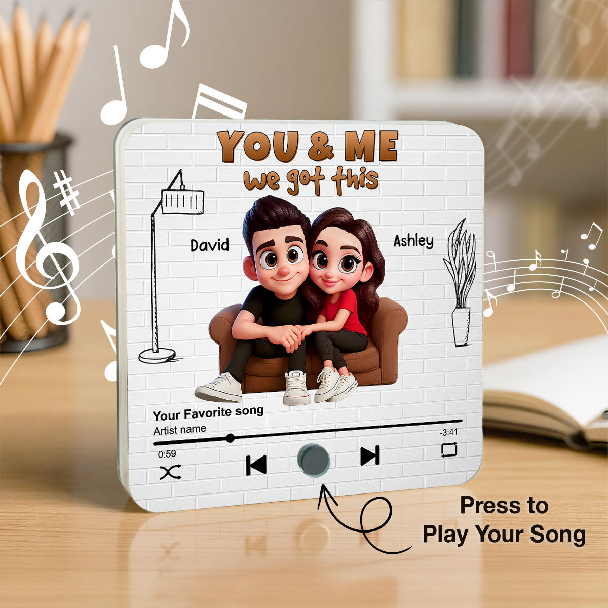 Cartoon Couple You & Me We Got This Personalized Music Fridge Magnet, Birthday, Anniversary Gift for him, Gift for her