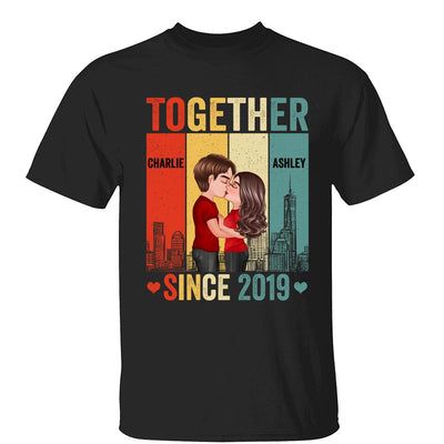 Couple Kissing Under Skyline Retro Personalized Shirt