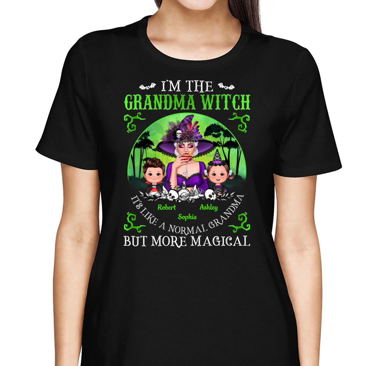 Grandma Mom Witch Neon Green Moon Halloween Personalized Shirt