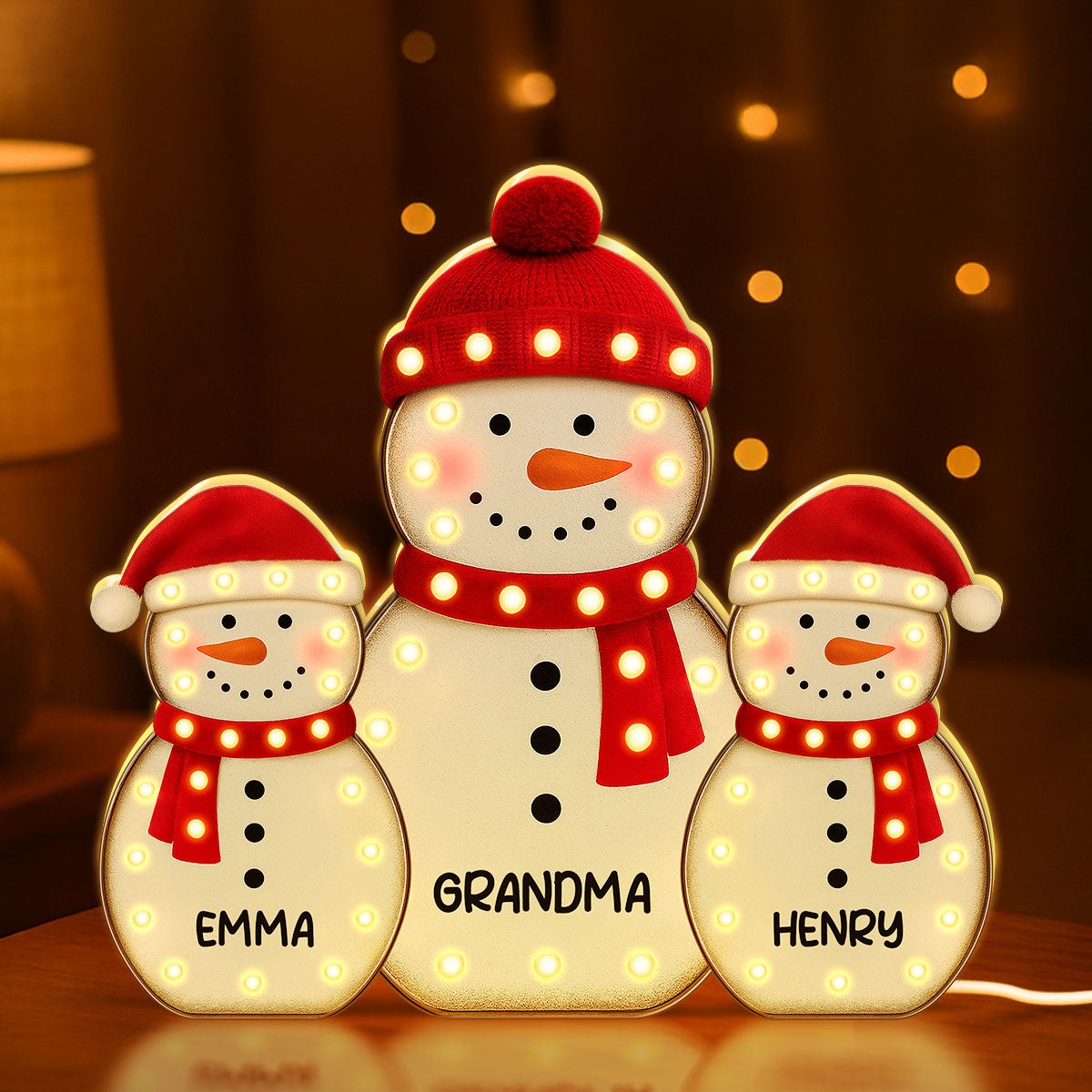 Snowman Grandma Grandkids Marquee Effect Personalized LED Light Box, Christmas Gift