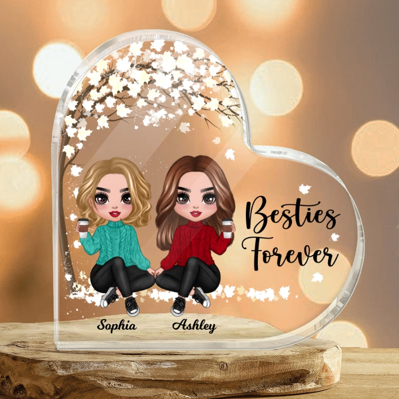 Doll Besties Sisters Sitting Under Tree Personalized Acrylic Heart Plaque
