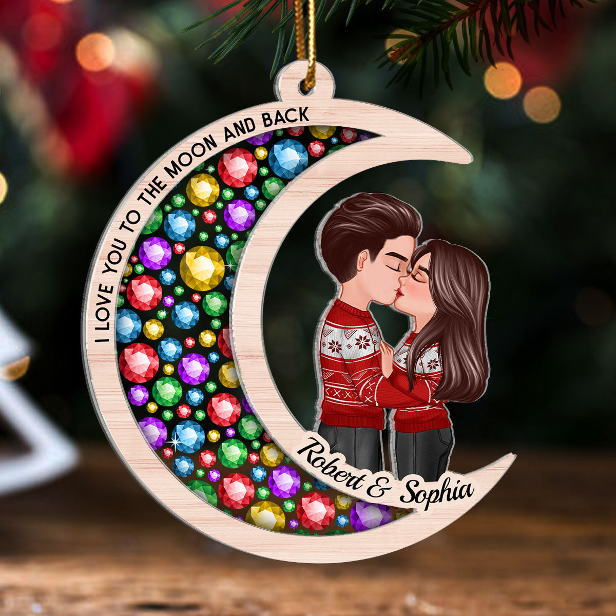 Gorgeous Moon Couple Christmas Personalized 2-Layer Acrylic Ornament