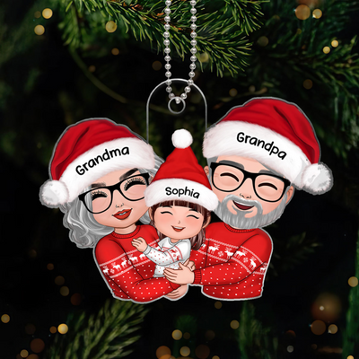 Doll Grandma Grandpa Hugging Kid Christmas Gift For Granddaughter Grandson - Personalized Acrylic Ornament - Gift For Granddaughter, Grandson