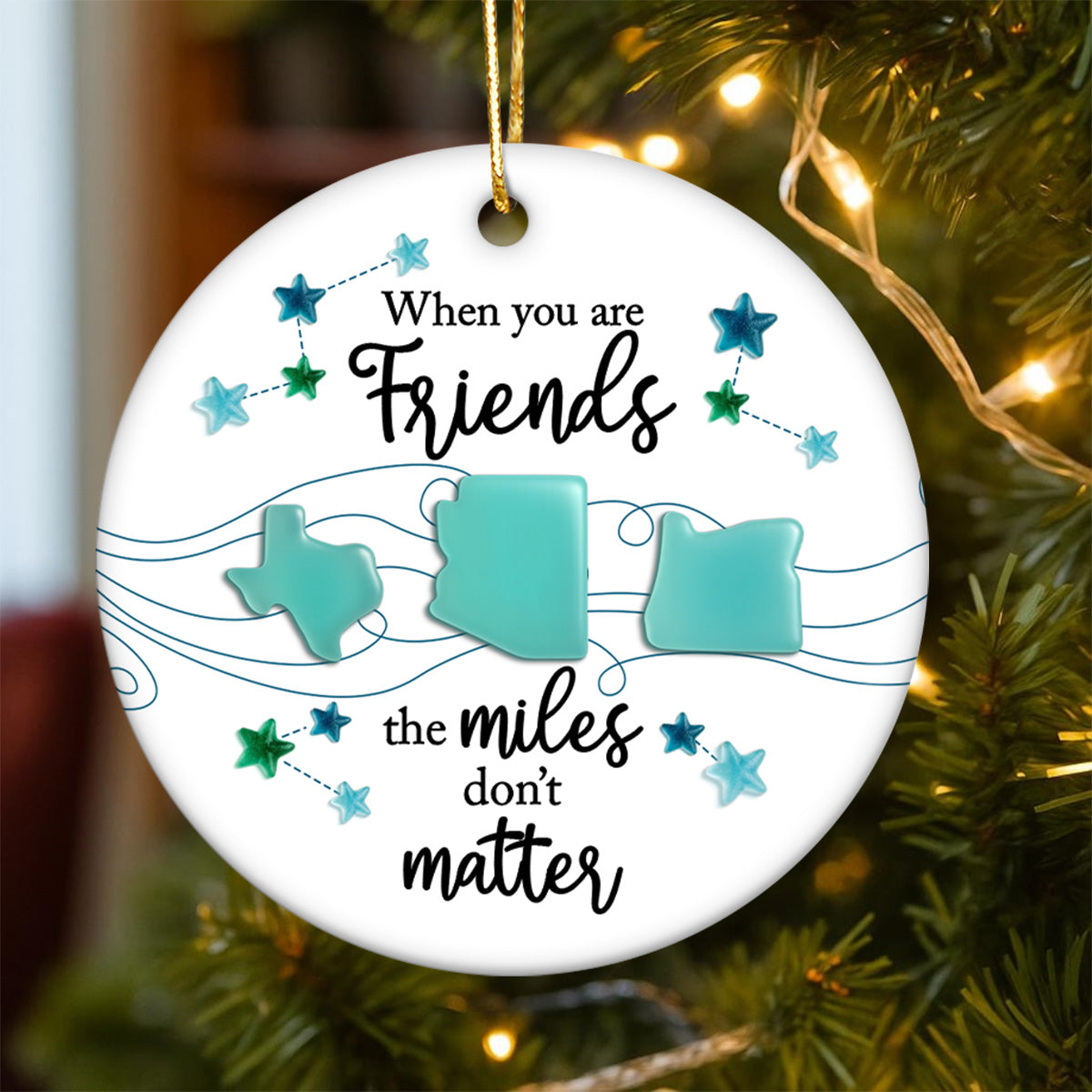 3D Sea Glass Effect Long Distance When You Are Friends Miles Don't Matter - Personalized Ceramic Ornament - Christmas Gift For Best Friends
