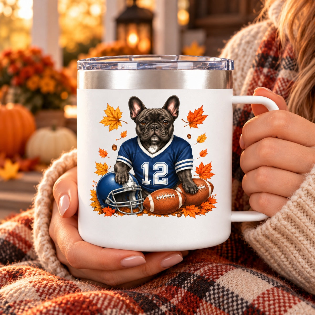 Trending Football Dog Cat Upload Photo - Personalized Stainless Steel Tumbler With Handle - Fall Season Gift For Man, Woman