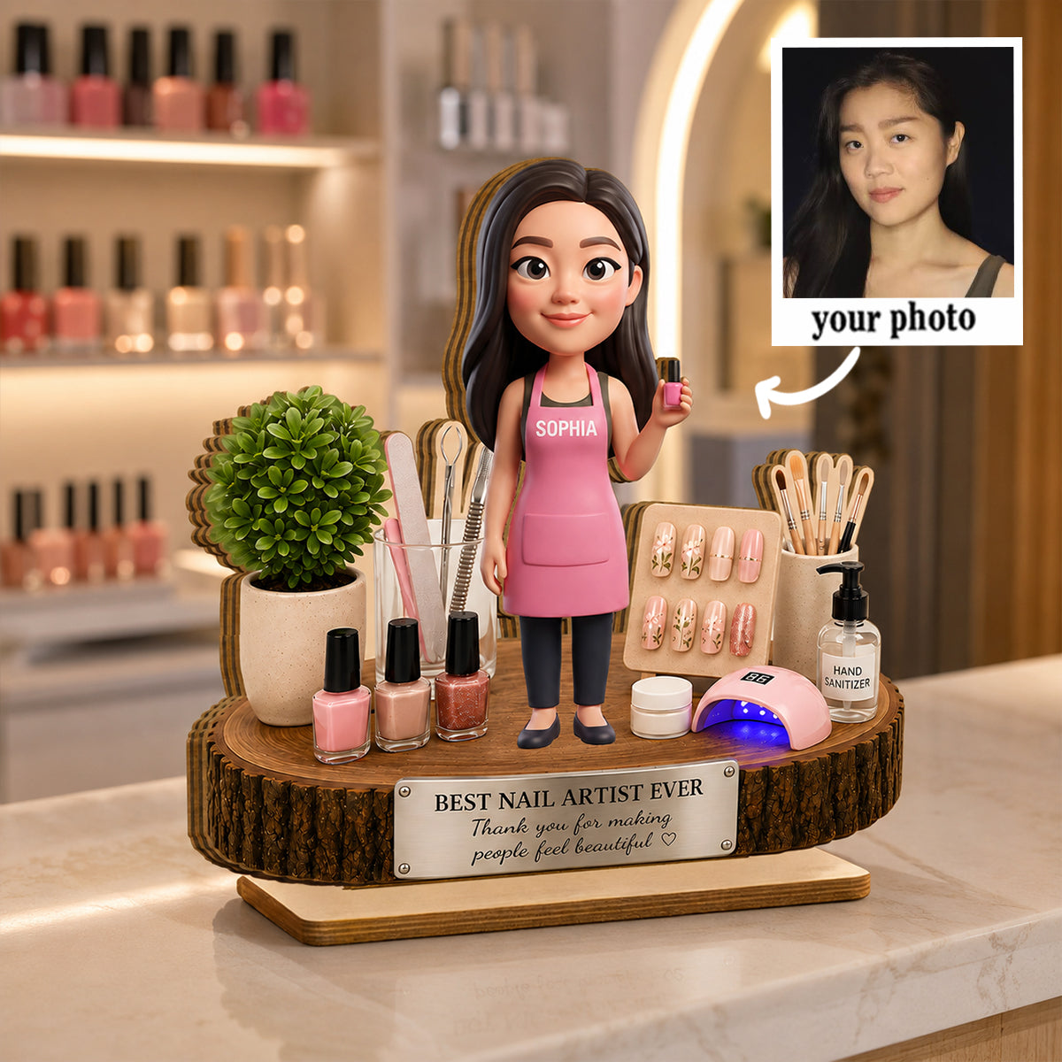 Nail Artist Custom Portrait from Photo - Personalized 2-Layered Wooden Plaque - Gift for Her, Salon Owner Gift