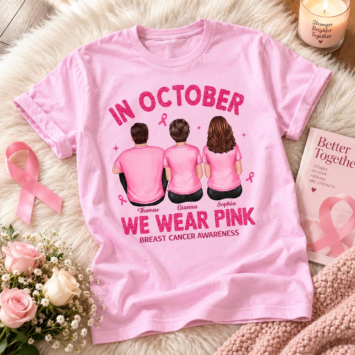 In October We Wear Pink - Personalized Shirt - Breast Cancer Awareness Support