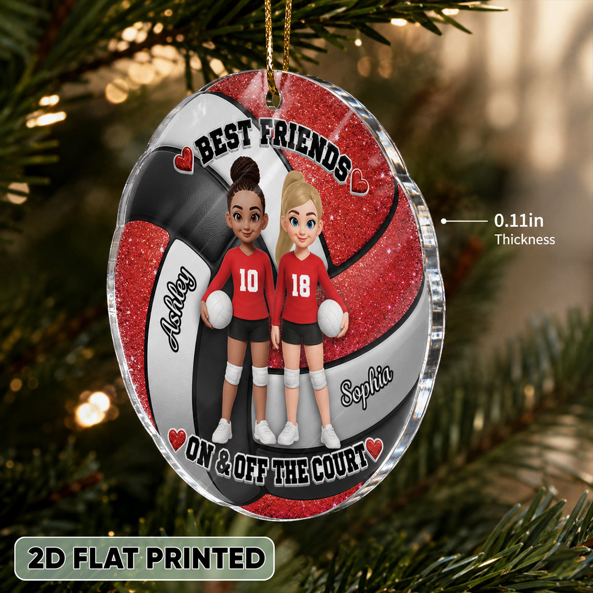 Volleyball Besties on and off Court - Personalized Acrylic Ornament - Christmas Gift for Best Friends