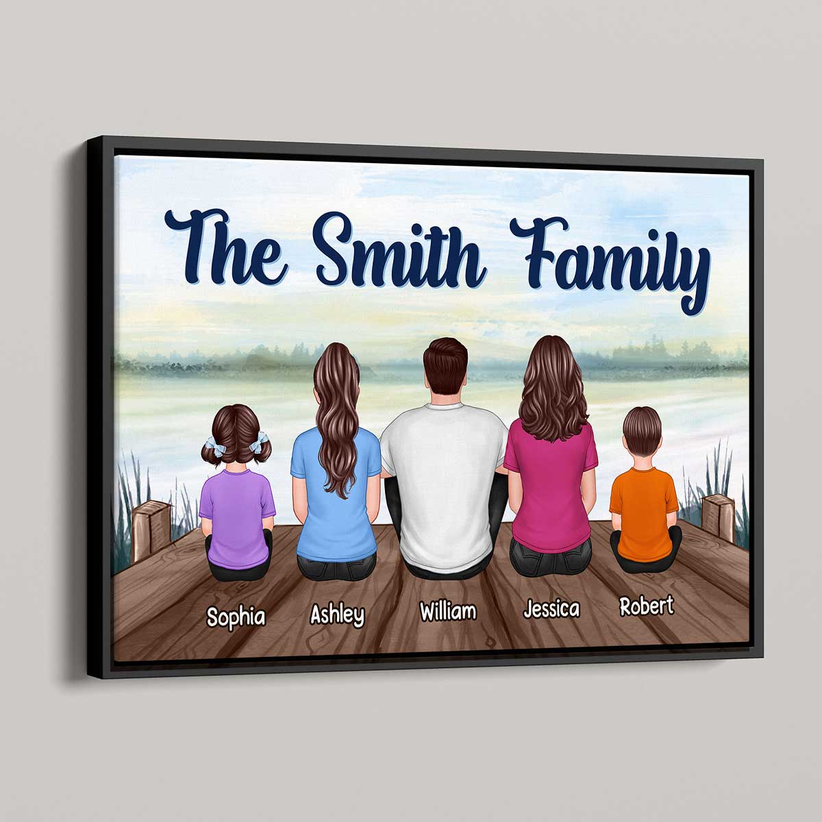 Family Sitting Lake View Personalized Horizontal Poster