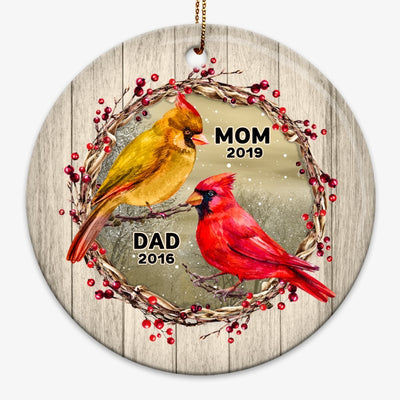 Cardinals Berry Branch Wreath Family Memorial Personalized Circle Ornament